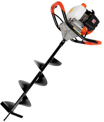 52CC 2 Tiempos Ahoyadora Gasolina 2.3HP Taladro De Tierra Ahoyador Gasolina Monocilíndrico Refrigerado Por Aire 1.7KW Broca De Jardín Para Taladro Con 3 Brocas(100,150,200Mm) ,Barra De Extensión 30Cm