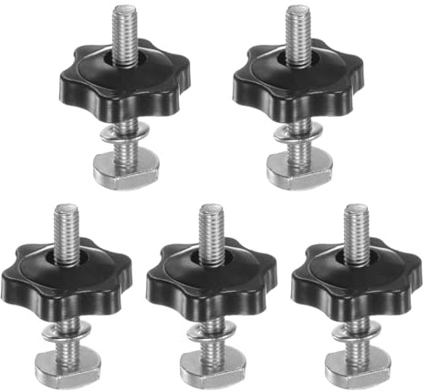 QUARKZMAN Kit de Pernos y Perillas de T-Track, Juego de 5, Pernos Roscados M6 x 40 mm, Pernos Hexagonales M6 x 32 mm con Tuerca de Mano y Arandela para Plantillas, Color Negro