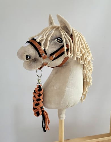 Hobby Horse Set Halfter A3 mit schwarzem Fell + Seilbefestigung - schwarz und rot Kein Pferd im Lieferumfang enthalten