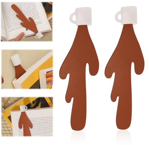 2 Stück Lesezeichen Verschütteter Kaffee, Süße Lustige Lesezeichen Roman Lesezeichen Kaffee Lesezeichen Kaffeetasse Geschenke für Buchliebhaber für Frauen Männer Kinder (Braun)