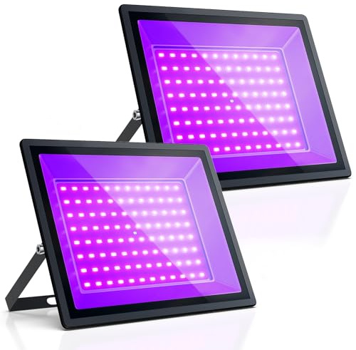 GGTU 100W Proyector de Luz Negra，IP66, 395-400nm | Robusto, impermeable, versátil – eventos, escenarios, fiestas, body art. Halloween y Navidad. (2 piezas)