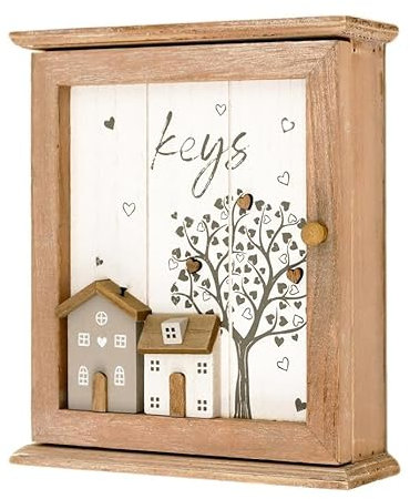 Darthome Country House Key Box Wooden 6 Hooks Rectangle Wall Mounted Home Storage Cabinet