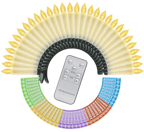 Kisidus 40 LED Velas de Navidad Con Mando a Distancia y Batería, Sin Llama, Luces de Árbol, Decoración de Jardín