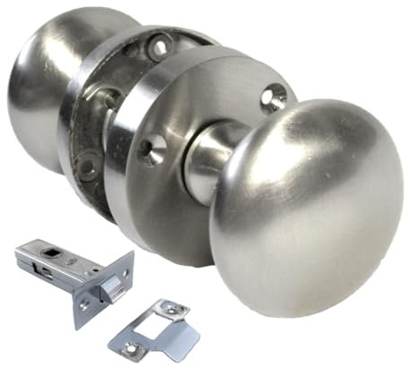 Epsom Door Handle Satin Nickel Round Door Knob Set - Victorian Style Sprung Internal and External Door Knobs for Mortice Locks and Tubular Latches (Pair of Knobs + Tubular Latch)