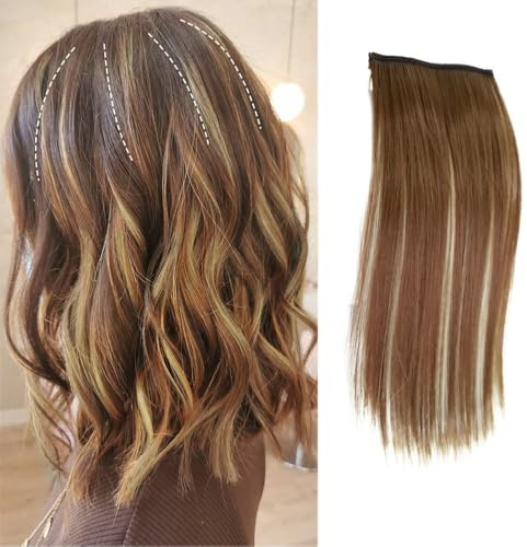 HSAJS Extensions Echthaar Clip für Damen Mädchen Haarverlängerung Haarteil Glattes Echthaar Invisible Clip Remy Human Hair 20cm