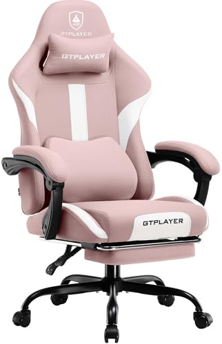 GTPLAYER Gaming Chair, Gamer Chair, Andningsbar Kontorsstol Tillverkad av högkvalitativt tyg, Ergonomisk PC Stol, Justerbar och Vridbar Kontorsstol med Fotstöd, Rosa