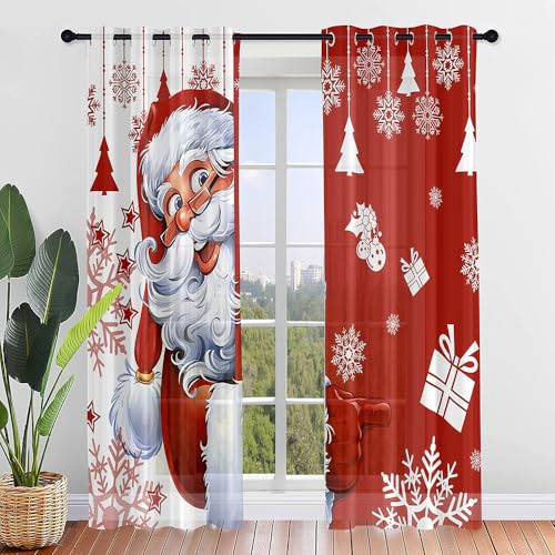 FANSU 2er Set Scheibengardinen 3D Weihnachten Halbtransparent Bistrogardine, Schlaufengardinen Gardinen Küche Türgardine für Wohnzimmer, Schlafzimmer, Hotel (140x213cm,Roter Weihnachtsmann)