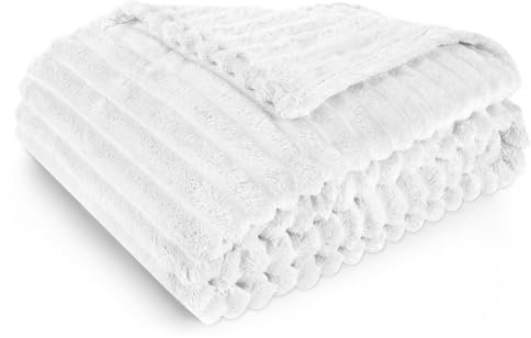 Aomig Kuscheldecke Decke Sofa Flauschige Decke Wohndecke Extra Dicke Couchdecke Warm Sofadecke Korddecke Doppelgesicht Weich Plüschdecke Blatt für Wohnzimmer Auto Camping Nickerchen (Weiß,200*150cm)