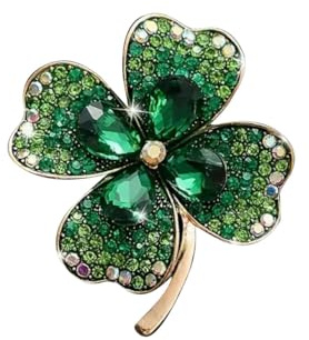 Broche en Acier Doré et Oxydes de Zirconium Vert - Trèfle à 4 Feuilles - Accessoire Mode pour Epingler Vetement ou Sac - 48 mm