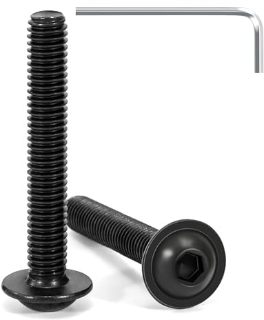 Tunejoy 20 Stück Linsenkopfschrauben mit Flansch Schwarz M6 x 40 mm Linsenkopfschraube Innensechskant Edelstahl A2 V2A Flanschschrauben Vollgewinde mit Inbusschlüssel