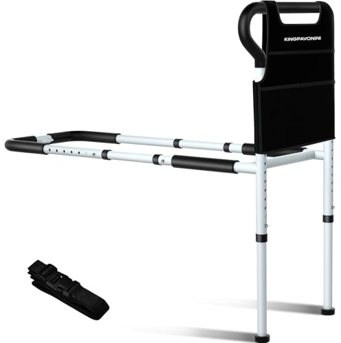 KingPavonini Bed Rails for Elderly Adults, Safety Adjustable Bed Cane with Non-Slip Ergonomic Handle and Storage Pocket, Stable Bed Assist Rails for Seniors Hold up to 136KG, Tool-Free Assembly