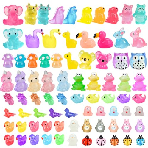 80 mini figuras de animales de resina, animales de resina luminosa, conejos, dinosaurios, elefantes, koalas, búhos, manualidades, acuario, jardín paisajístico en miniatura