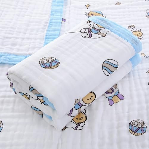 Hivia Babydecke Baumwolldecke Musselin Decke Baby,110x110 cm Kuscheldecke Baumwolle,Dünne Sommerdecke- Baby Erstausstattung Neugeborene|Weltraumbär