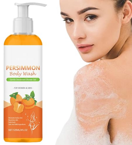 Gel de Baño de Caqui, 4 fl oz Hidratante de Caqui del Caqui del Caza de Té Verde, Gel de Ducha de Desodorante Naturales para Ancianos, Eliminador Purificante Limpieza Profunda, para el Mal Olor