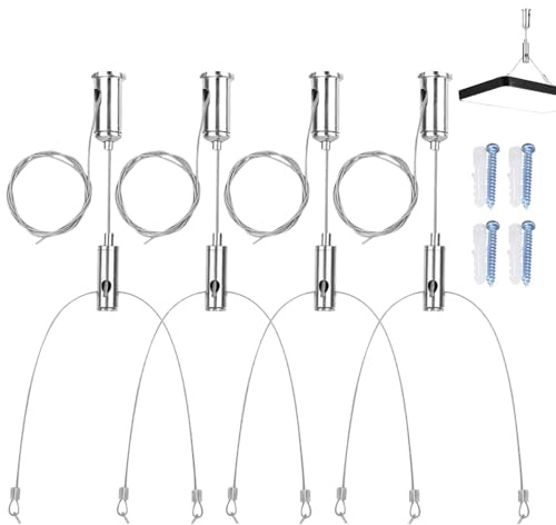 Riisoyu 4 Stück Seilaufhängung Einbauset, 1.5mm×1m Lampenaufhängung Drahtseil zur Befestigung 'Y' von LED-Panels Drahtseile Aufhängeset Einstellbares Drahtseil für Deckenleuchte Lampe Aquarium Licht