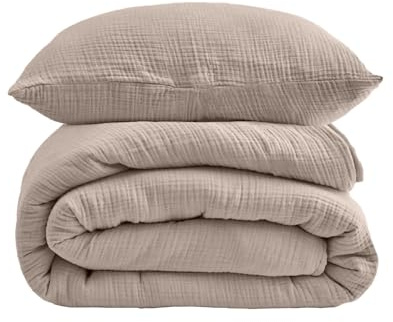 DerF HOME Musselin Bettwäsche 200x220 cm Helles Khaki 3-teilig | 3-teilig: 200x220 + 2×80x80 cm, 100 % Baumwolle, verdichteter Musselin, atmungsaktiv, OEKO-TEX Standard 100