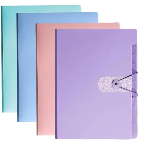 4 Pack A4 Expanding File Organiser, 12 Compartment Large Capacity Document Folder, Poly Pockets Document Organiser, Accordion Document Organizer, Expandable Folder for Paperwork Storage