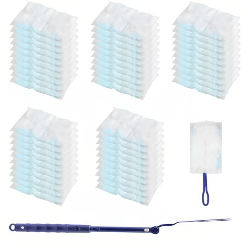 KLEHOPE 50 Piezas Plumero Atrapapolvo Fácil de Reemplazar, Plumero con Mango Telescópico y Mango Plegable, Fácil de Usar Plumeri Extensible Puede Limpiar Eficazmente el Polvo y el Pelo