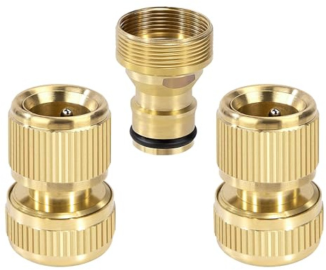 Elegrip 3PCS Raccord Rapide de Tuyau d'arrosage en Laiton de 24mm Mâle et 22mm Femelle, Connecteur de Robinet Fileté d'eau, Inclure 15mm Adaptateur Femelle pour Jardin