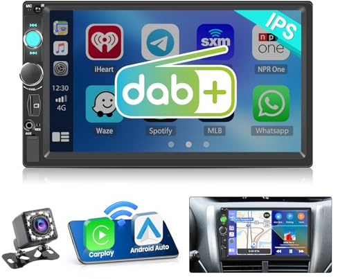 Hikity DAB Autoradio 2 DIN 7 Pollici IPS Touch Screen con Funzione di Uscita Video, Autoradio 2DIN Bluetooth con Wireless Carplay Android Auto Lien Miroir Radio FM EQ SWC USB TF AUX MIC + CAM
