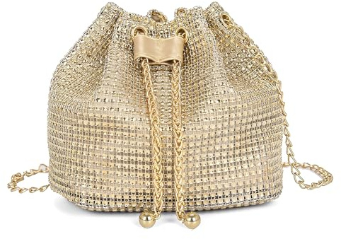 XFSRG Pochette Donna Brillantini Strass Glitter Elegant Borsa da Sera Piccola Borsette con Catena per Eventi Festa Matrimonio (Oro)