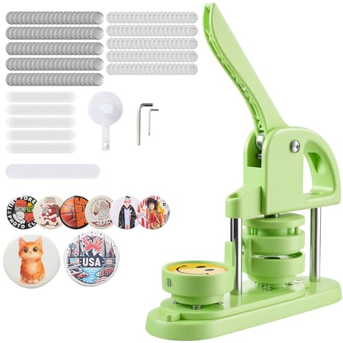 VEVOR Macchina per Spille Rotonde, Macchina Punzonatrice con 100 pezzi Kit per Fustellatrice Manuale per Badge 58 mm, Impugnatura Ergonomica, per Spille Personalizzate Fai da te (Verde)
