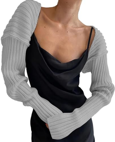 Generisch Cárdigan mujer cárdigan hombre suéter mujer tejer ganchillo manga larga crop top cárdigan contraste color recortado suéter, plata, S