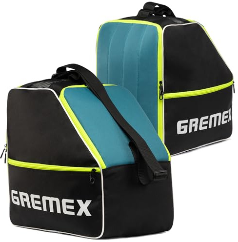 GREMEX Skischuhtasche mit Helmfach - Wasserfester Skischuhrucksack für Skischuhe und Helm - Widerstandsfähig mit Titan-Nähten - Bequem für Transport, Reisen und Schutz Ihrer Ausrüstung