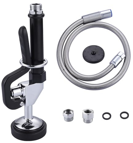 Commercial Sink Sprayer Valve with Hose: iVIGA 38 Flexible Stainless Steel Commercial Kitchen Spray Hose - 1.3 & 3.85 GPM High Pressure Pre Rinse Spray Nozzle - Black 7/8-20UNEF Handle Assembly