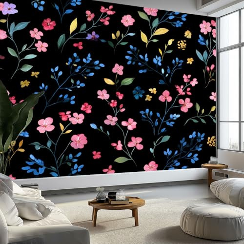WTD - Carta da parati 3D in tessuto non tessuto, motivo acquerello, con fiori di campo, 300 x 210 cm (larghezza x altezza), decorazione da parete per ragazze, ragazzi, camera da letto, effetto 3D