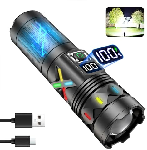 VASTFIRE Taschenlampe LED Aufladbar 1000000 Lumens, 50W LED Taschenlampe Extrem Hell, 1200m Balken & 7-20H Hochleistung Taschenlampen Batterie, Taktische Taschenlampen Flashlight für Notfäll, Outdoor
