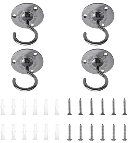INCREWAY 4 ganchos de techo para montaje en pared, resistentes ganchos para colgar lámparas de araña, gancho de techo con tornillo antiguo para colgar plantas (color negro)