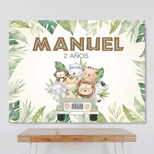 Cartel Personalizado Selva, Safari 100x80 cm, Pancarta Cumpleaños, Decoracion Selva