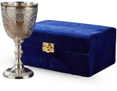 Goblet – Vintage Style Decorative Drinking Cup – 150 ML Capacity – Floral Design Chalice for Home Décor, Collectors, Celebrations & Gifting (Silver, With Blue Box)