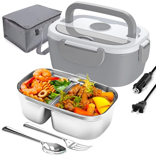 MDHAND Elektrischer Lunchbox-SpeisenwäRmer 220 V / 12 V, Herausnehmbarer Edelstahl-WäRmebehäLter 1,5 L FüR Auto, Lkw, BüRo, Zuhause, BehäLter Aus Edelstahl 304