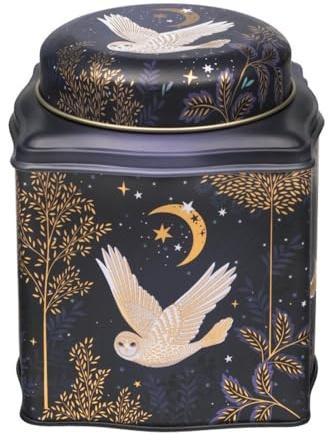 Sara Miller Magical Night Owl and Moon Tin Tea Caddy 105 x 105 x 110 mm