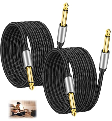 2 Pack of Guitar Cables 3M 6.35mm to 6.35mm 1/4 Inch Braided Lead Jack Cord TS Instrument Cables Guitars Amp Cable for Electric Guitars Bass Electric Mandolin Keyboard Audio Speaker Amplifier Black