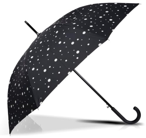 Isotoner Parapluie canne Ouverture automatique déperlant très solide | Parapluie canne automatique, déperlant, toile recyclée et large couverture 100 cm très résistante.