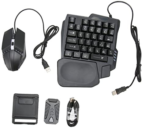 TIKATARER Pacchetto Combinato di Giochi per Cellulare 4 in 1 con Convertitore Tastiera e Mouse, Mouse da Gioco a Ricarica Rapida con Sola Mano e Supporto per Telefono Regolabile