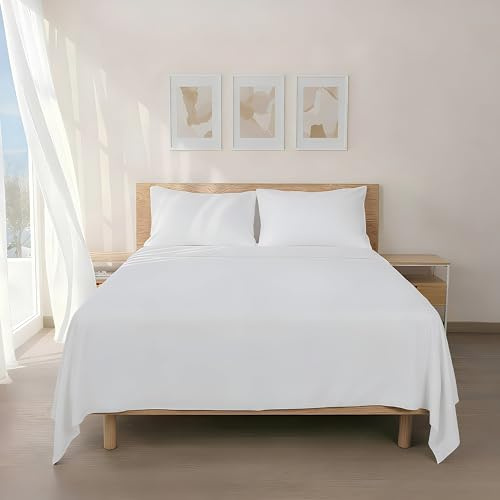 H HANSEL HOME Set Lenzuola Matrimoniali Letto 105x190/200cm, Completo Lenzuola 100% Microfibra Traspirante Morbido al Tatto - Include 1 lenzuolo sopra, 1 lenzuolo con angoli 30cm e 1 federa - Bianco