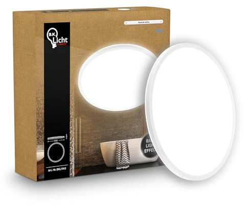 B.K.Licht - LED Deckenlampe mit indirektem Licht, Flach, Neutralweißes Licht, IP44, Panel, LED Lampe, Deckenleuchte, Badezimmer Lampe, Wohnzimmerlampe, Küchenlampe, 29x3 cm, Weiß