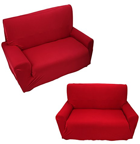 Annadue Stretchöverdrag för Soffa, 2-sits Sofföverdrag i Ren Enfärgad Färg, Sofföverdrag i Vinröd Polyester för Vardagsrum, Soffskydd för Hemsoffa, Stretchöverdrag för Soffsits (Vinröd)