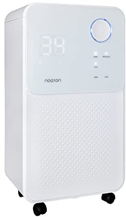 Luftentfeuchter und Luftreiniger Noaton DF 4114, max. 13,5 L/Tag, für Räume bis 25m²/63 m3, max 180W, Ablaufschlauch, Wäschetrocknung, Timer, Gegen Feuchtigkeit, Schimmel Weiß