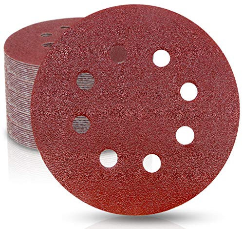 WooZuu 50 Pcs 125mm Sanding Discs, 5 Inch Hook and Loop Sanding Discs 80 Grit Sanding Pads For Random Orbital Sander, 8 Holes Orbital Sander Discs Sandpaper For Sanding and Polishing Wood Walls Metal