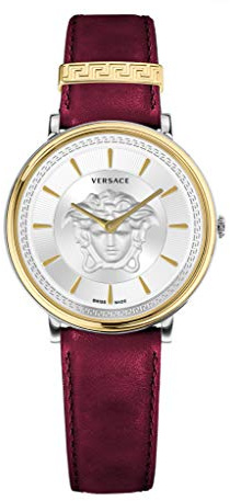 Versace - Damenuhr Quarz Mode Lederarmband Rot Edelstahlgehäuse Analoges Zifferblatt Grau - VE8101819