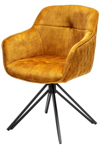 Stuhl EUPHORIA - 58cm - senfgelb - Samt Metall-Gestell drehbar Armlehne