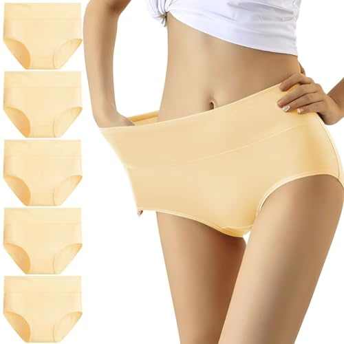 YouShow trosor dam 5-pack bomull hög midja underkläder trosor stretchandel, Beige, 3XL