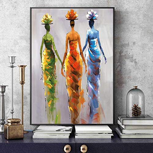 Rumlly Abstrakte afrikanische Frauen Wandkunst Leinwandbilder Moderne bunte Pop-Art Leinwanddrucke Wandplakate und Drucke für Wohnzimmer -60x90cm ohne Rahmen