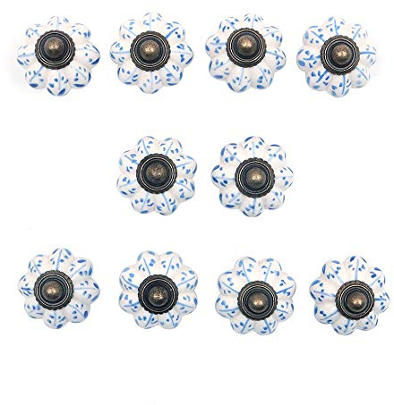 Namvo Set of 10 Light Blue Collection Ceramic ‎Metal Door Knobs Vintage Shabby Chic Cupboard Drawer Pull Handles （3.8 x 3.3 x 0.03 cm）