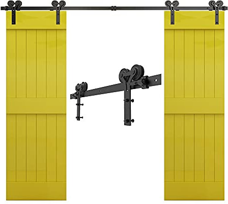 CCJH 15FT/454cm Schiebetürbeschlag Set, Laufschienen für Schiebetür Y-Form-Aufhänger Hängeschiene Schiebetürsystem für Doppeltür